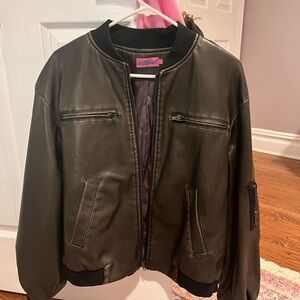 Edikted Vava Washed Faux Leather Bomber Jacket - Gray Washed